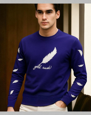FASHIUM Printed Men Round Neck Navy Blue T-Shirt