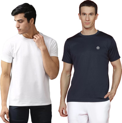 Adorbs Trend Solid Men Round Neck White, Dark Blue T-Shirt