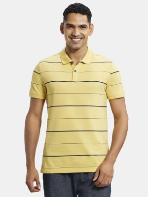 JOCKEY Striped Men Polo Neck Yellow T-Shirt