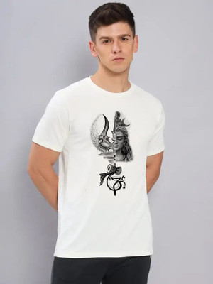 Aditi Fashion Printed Men Round Neck White T-Shirt