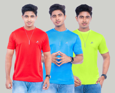 Fashion Territory Solid Men Round Neck Red, Blue, Light Blue T-Shirt