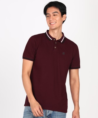 WROGN Solid Men Polo Neck Maroon T-Shirt