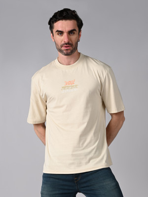 KILLER Printed Men Round Neck Beige T-Shirt