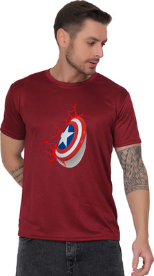 AZAADGARMENT Printed Men Round Neck Reversible Maroon T-Shirt