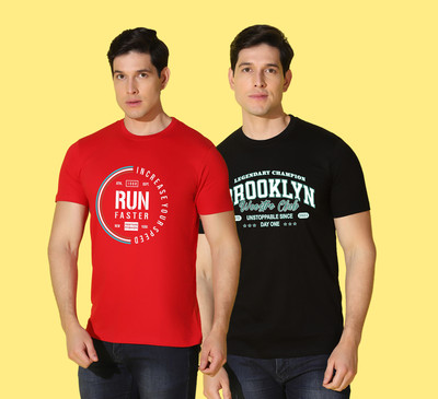 WOOSTRO Typography Men Round Neck Black, Red T-Shirt