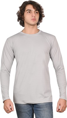 Nachic Solid Men Round Neck Grey T-Shirt