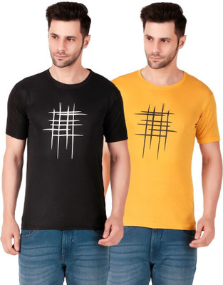 PUREHYPE Printed Men Round Neck Black, Yellow T-Shirt