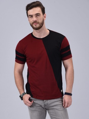 COUNTRY YARD Colorblock Men Round Neck Maroon, Black T-Shirt