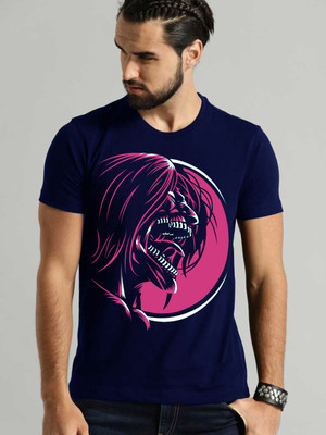 VIKCLIQUE Printed Men Round Neck Blue T-Shirt