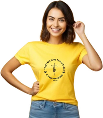 Witty Curls Printed Women Round Neck Yellow T-Shirt