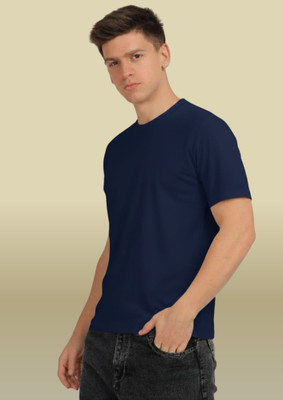 CARLO MAGNO Solid Couple Round Neck Navy Blue T-Shirt