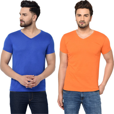 Tresna Trendy Solid Men V Neck Multicolor T-Shirt