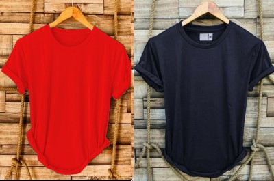 SR Fashion Solid Men Round Neck Red, Navy Blue T-Shirt