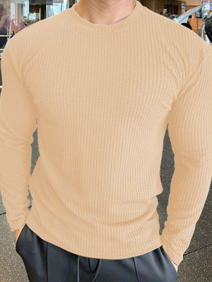 KAJARU Full Sleeve Self Design, Striped Men Sweatshirt