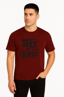 RIVONN Typography Men Round Neck Maroon T-Shirt