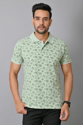 Arbour Printed Men Polo Neck Green T-Shirt