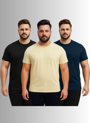 KART BLACK Solid Men Round Neck Multicolor T-Shirt