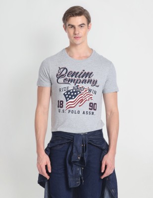 U.S. Polo Assn. Denim Co. Printed, Typography Men Round Neck Grey T-Shirt