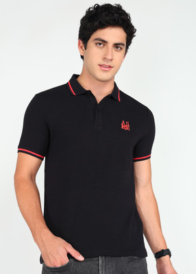 BEING HUMAN Solid Men Polo Neck Black T-Shirt