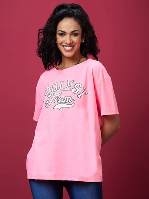 Globus Printed Women Round Neck Pink T-Shirt