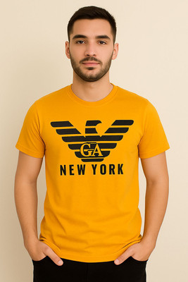 Be Fashionable Graphic Print Men Round Neck Yellow T-Shirt