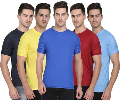 P collection Solid Men Round Neck Black, Yellow, Blue, Maroon, Light Blue T-Shirt