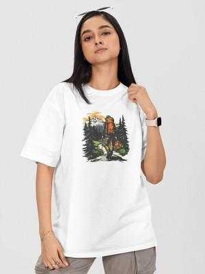 Moda Rapido Printed Women Round Neck White T-Shirt
