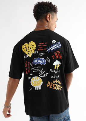 Zelixwear Graphic Print Couple Round Neck Black T-Shirt