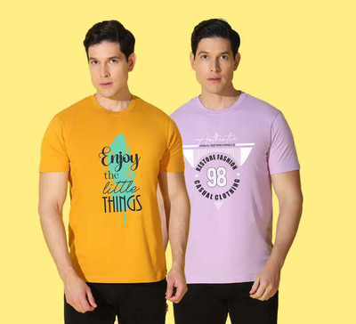 WOOSTRO Printed Men Round Neck Multicolor T-Shirt
