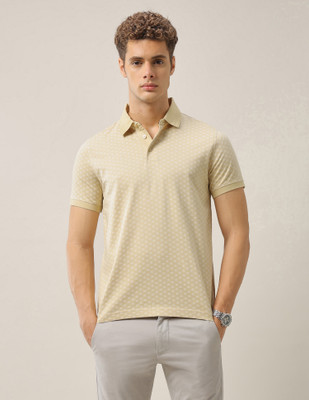 ARROW Geometric Print Men Polo Neck Beige T-Shirt