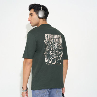 SF Jeans by Pantaloons Solid Men Round Neck Green T-Shirt