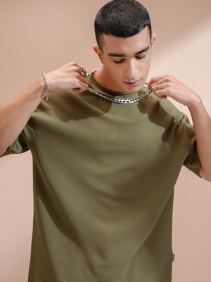 HIGHLANDER Self Design Men Round Neck Green T-Shirt