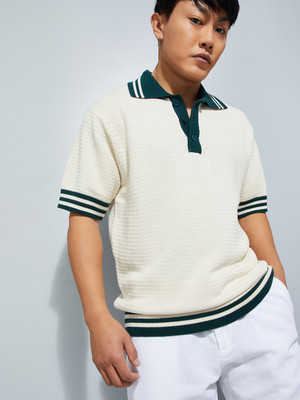 MAX Self Design Men Round Neck White T-Shirt