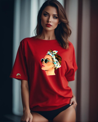 ClotheCraft Printed Women Round Neck Red T-Shirt
