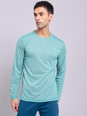 TECHNOSPORT Self Design Men Round Neck Blue T-Shirt