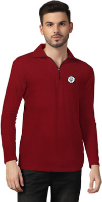 GEUM Solid Men Polo Neck Maroon T-Shirt