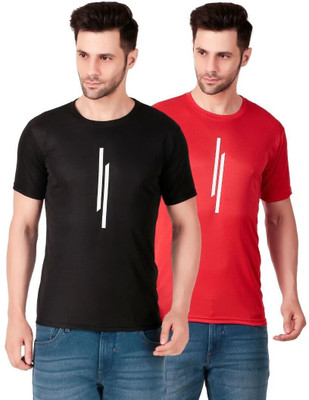 PUREHYPE Striped Men Round Neck Black, Red T-Shirt