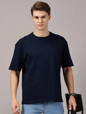 Leon Solid Men Round Neck Dark Blue T-Shirt