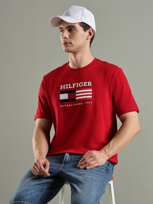 TOMMY HILFIGER Printed Men Round Neck Red T-Shirt