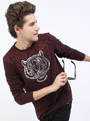 HIGHLANDER Printed Men Round Neck Brown T-Shirt