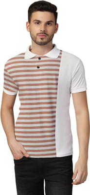 Trendfull Striped Men Polo Neck Brown, White T-Shirt