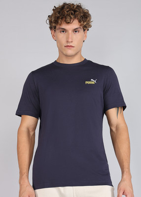 PUMA Solid Men Crew Neck Blue T-Shirt