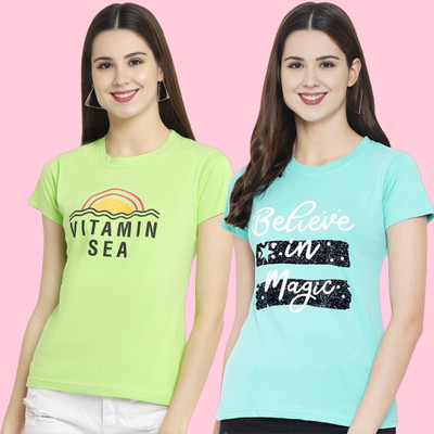 METRONAUT Printed Women Round Neck Multicolor T-Shirt