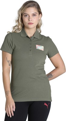 PUMA Graphic Print Women Polo Neck Green T-Shirt