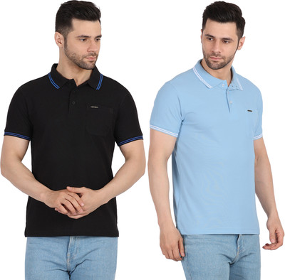 Sirtex Eazy Solid Men Polo Neck Black, Blue T-Shirt