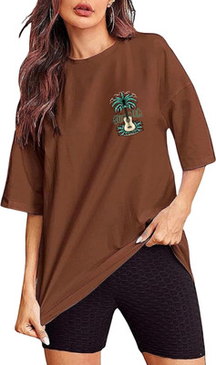 SKYMADV Printed Women Round Neck Black T-Shirt