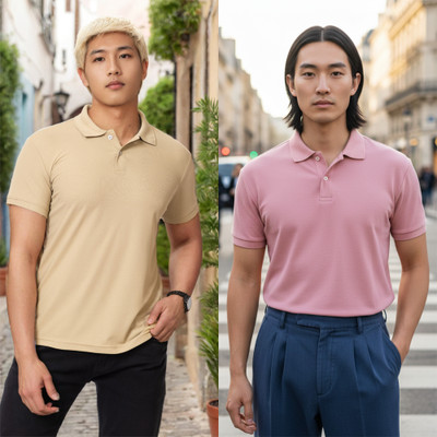HILFIRE REGION Solid Men Polo Neck Beige, Pink T-Shirt