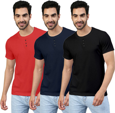FTX Solid Men Round Neck Red, Navy Blue, Black T-Shirt