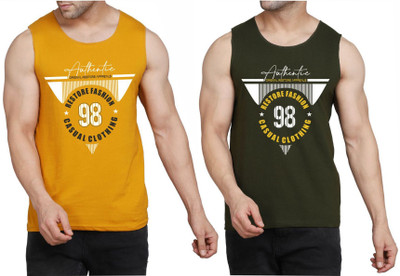 WOOSTRO Printed Men Scoop Neck Brown, Dark Green T-Shirt