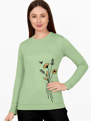 ClonCline Printed Women Round Neck Reversible Light Green T-Shirt